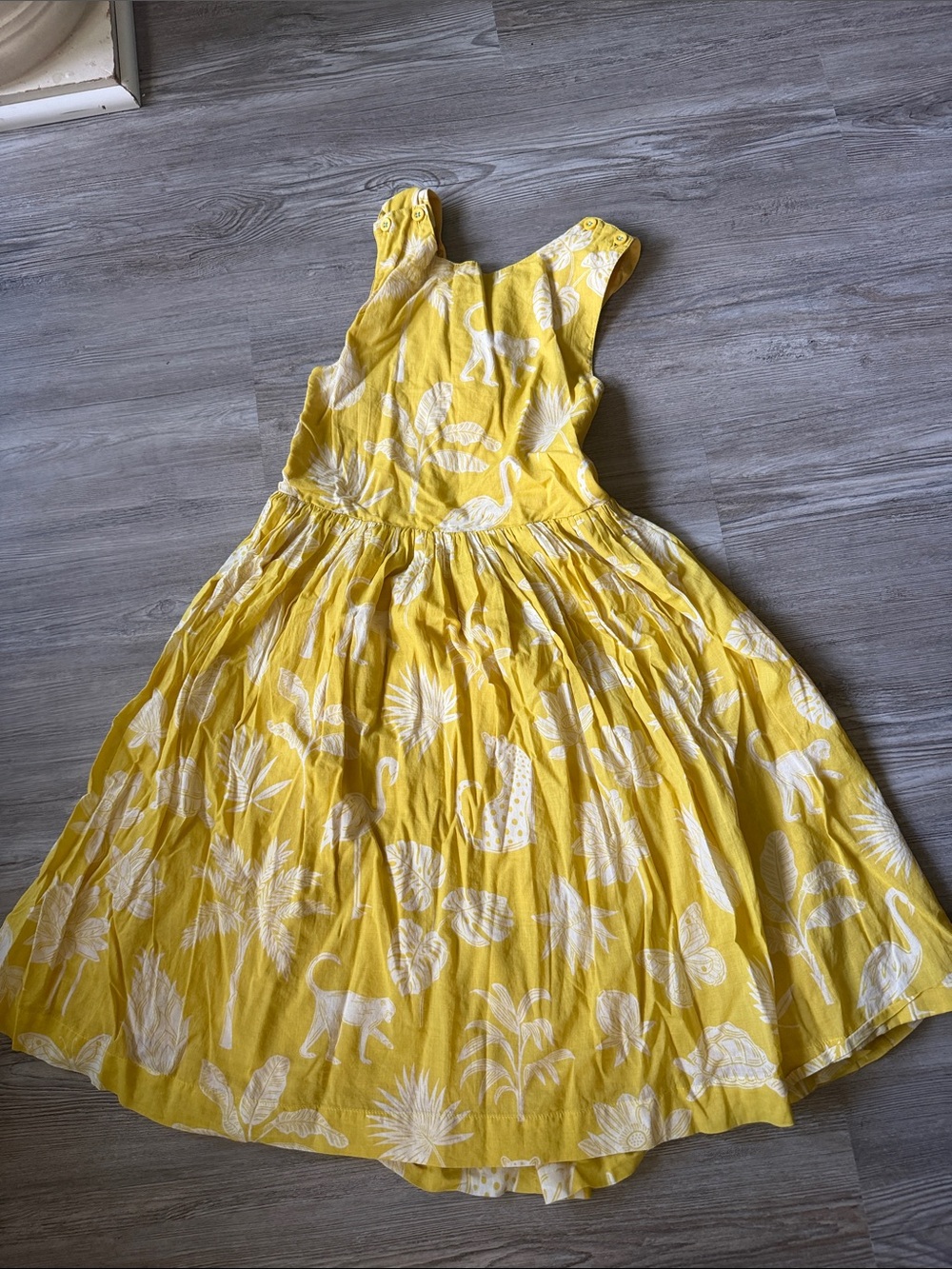Girls' mini boden Yellow Cotton Sundress with White Nature Print size 11-12